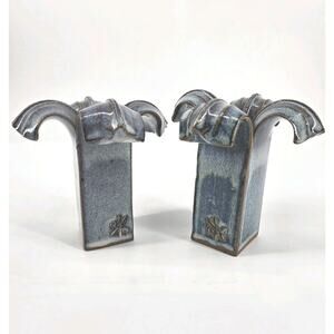 2 Vtg Pottery P Anthony Stoneware French Glazed CandleStick Holder Studio Signed